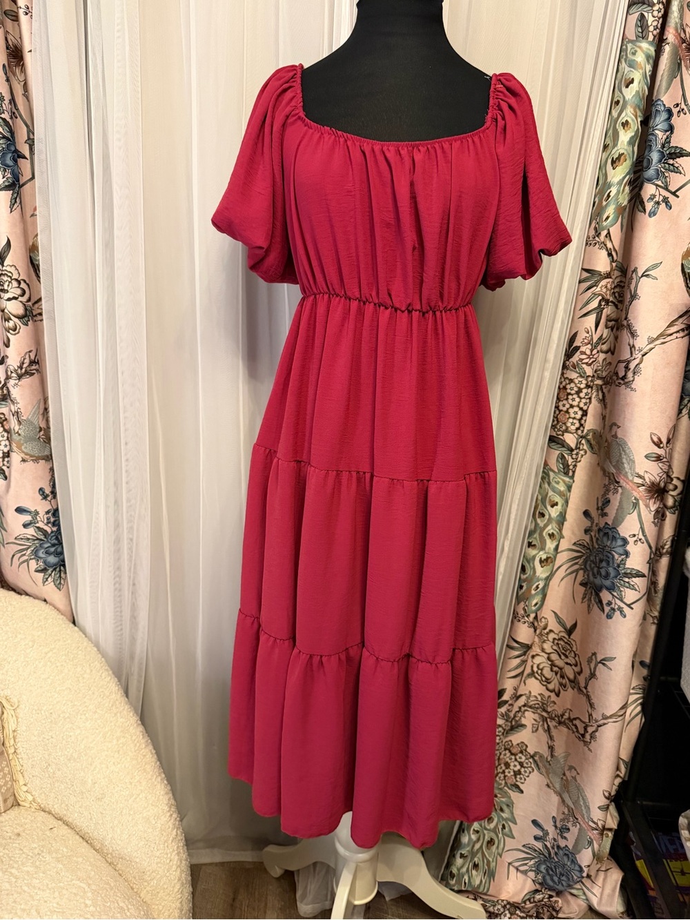 See You Monday Raspberry Tiered Maxi Dress